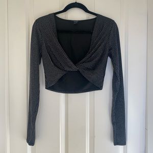 long sleeve shiny crop top